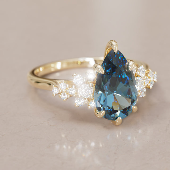 Unique Vintage Engagement Ring with Pear Cut Blue Sapphire By Valley Rose