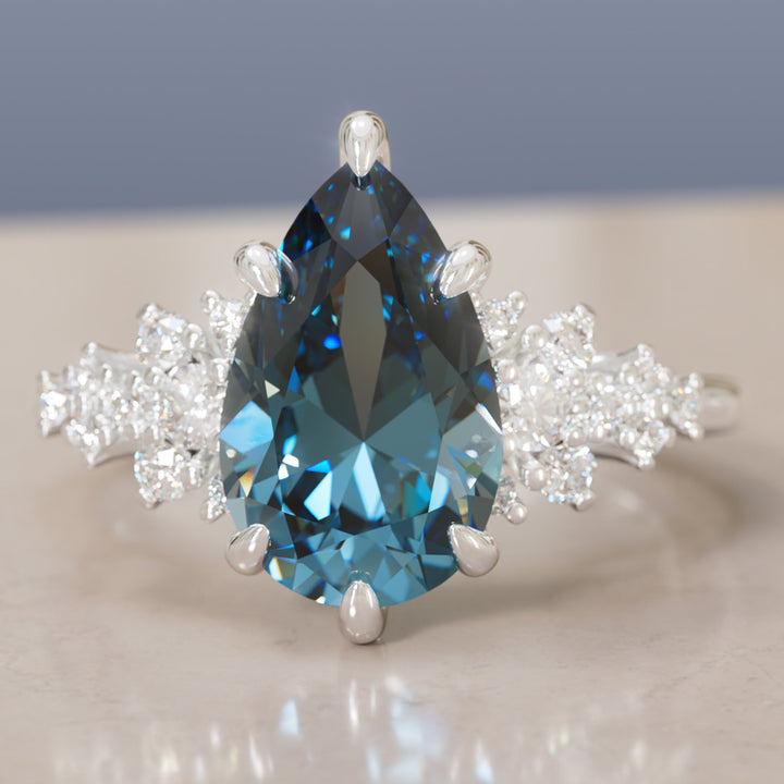 Unique Vintage Engagement Ring with Pear Cut Blue Sapphire By Valley Rose