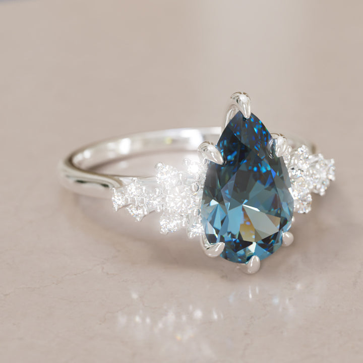 Unique Vintage Engagement Ring with Pear Cut Blue Sapphire By Valley Rose