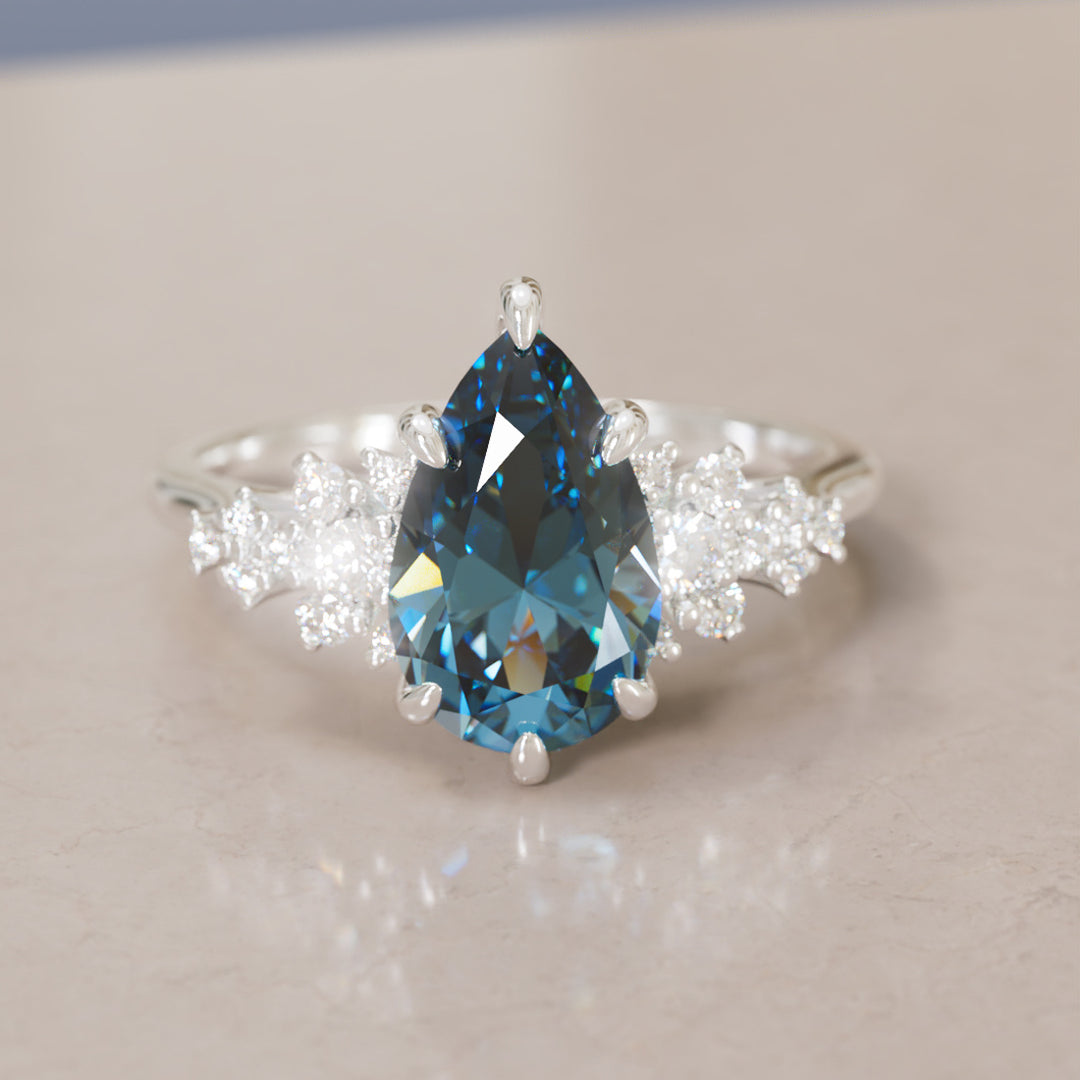 Unique Vintage Engagement Ring with Pear Cut Blue Sapphire By Valley Rose