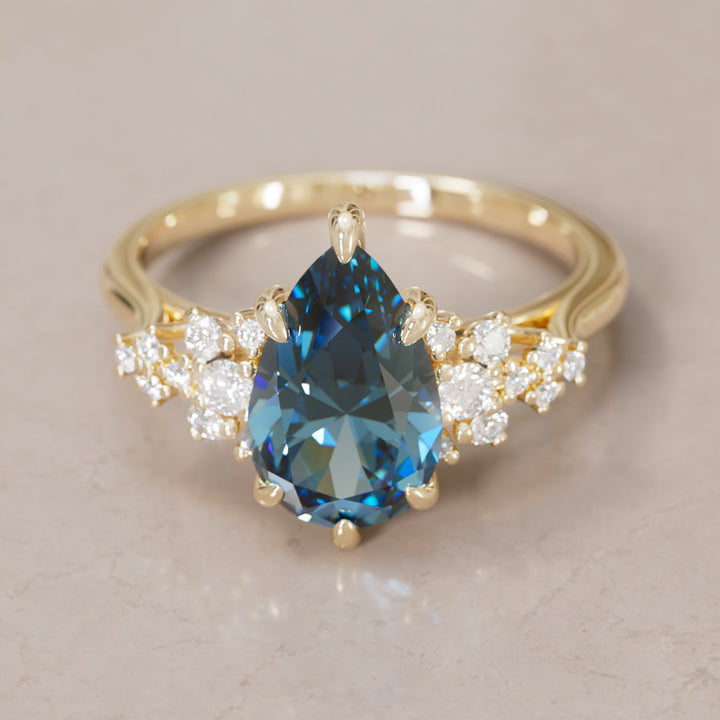 Unique Vintage Engagement Ring with Pear Cut Blue Sapphire By Valley Rose