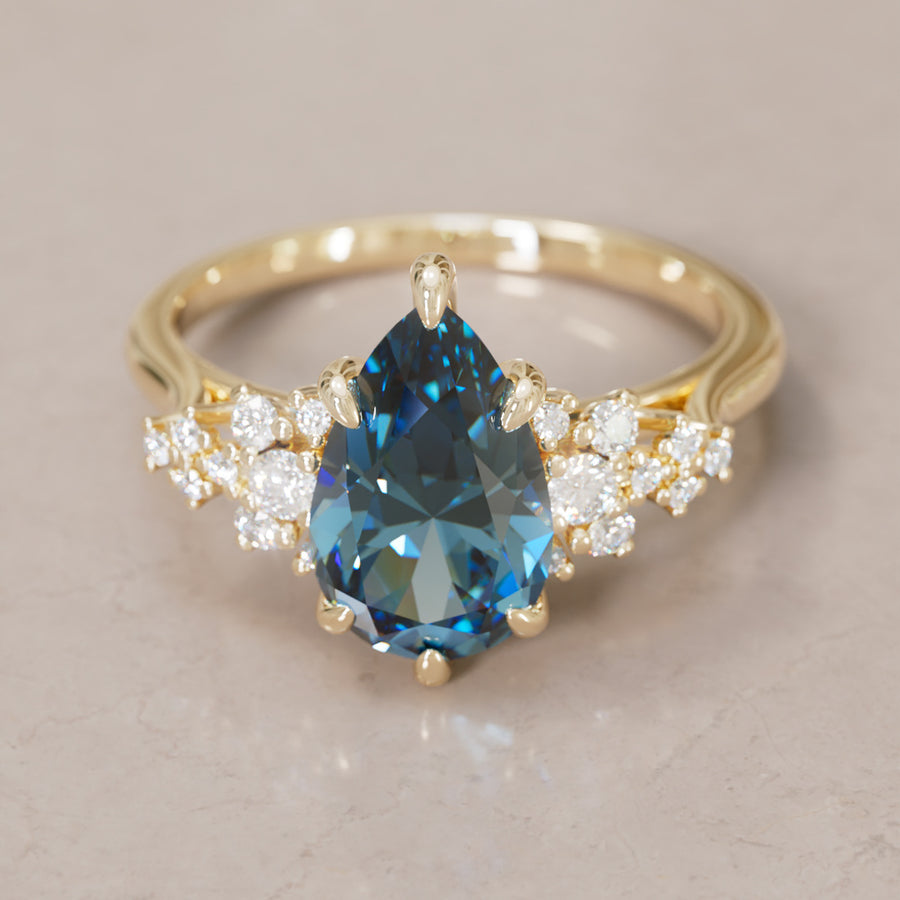 Unique Vintage Engagement Ring with Pear Cut Blue Sapphire By Valley Rose