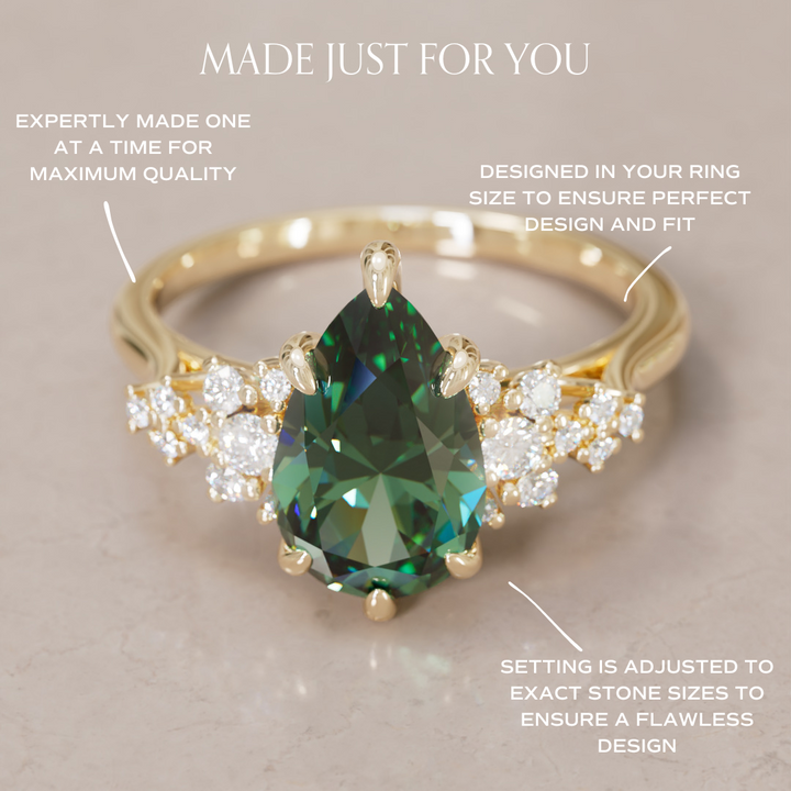 Unique Vintage Engagement Ring with Pear Cut Green Sapphire By Valley Rose