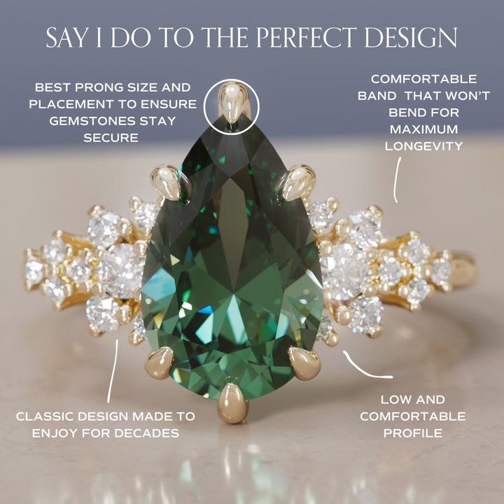 Unique Vintage Engagement Ring with Pear Cut Green Sapphire By Valley Rose