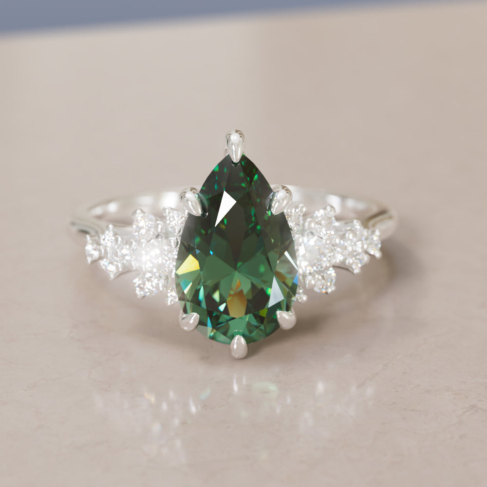 Unique Vintage Engagement Ring with Pear Cut Green Sapphire By Valley Rose
