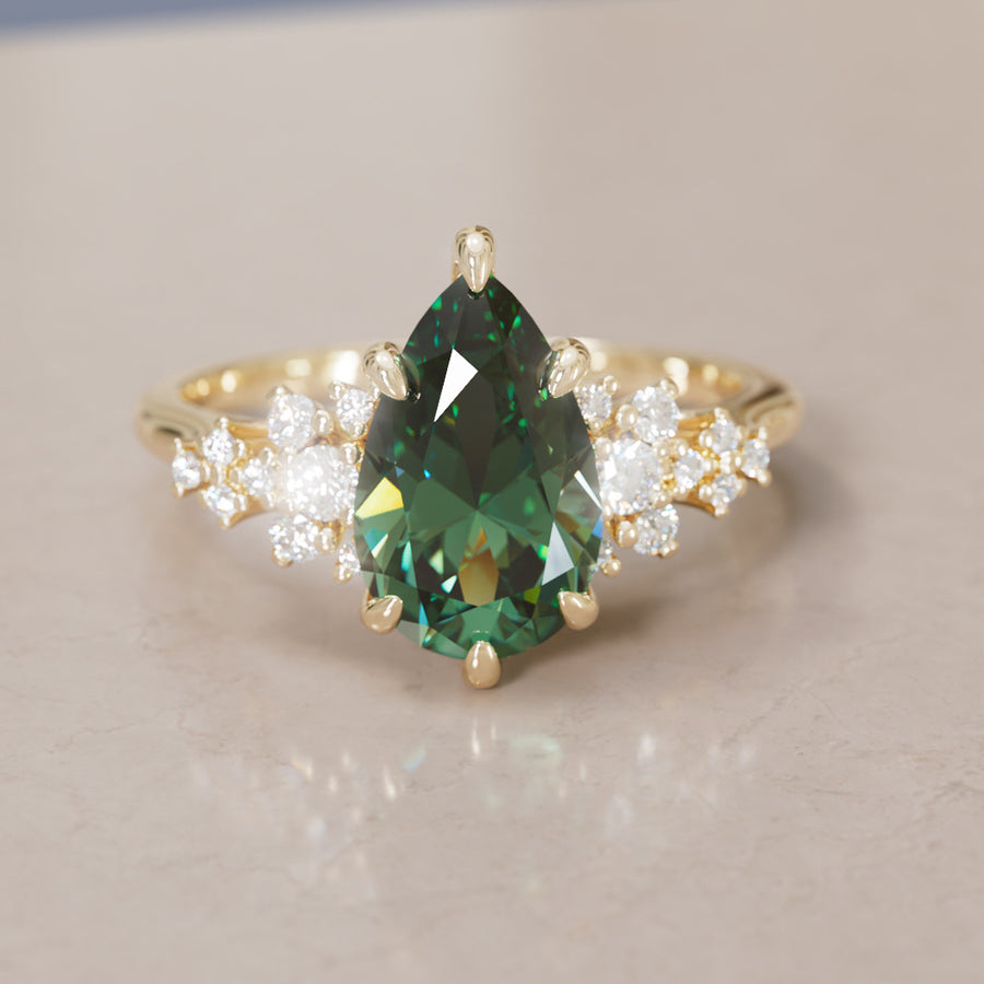 Unique Vintage Engagement Ring with Pear Cut Green Sapphire By Valley Rose