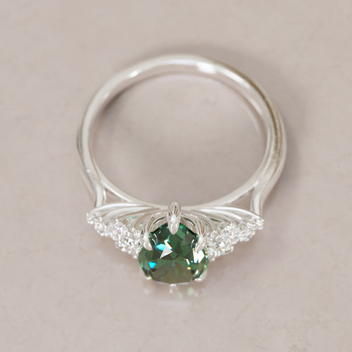 Unique Vintage Engagement Ring with Pear Cut Green Sapphire By Valley Rose