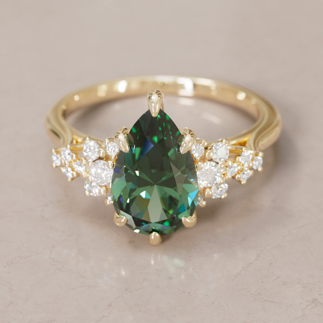 Unique Vintage Engagement Ring with Pear Cut Green Sapphire By Valley Rose