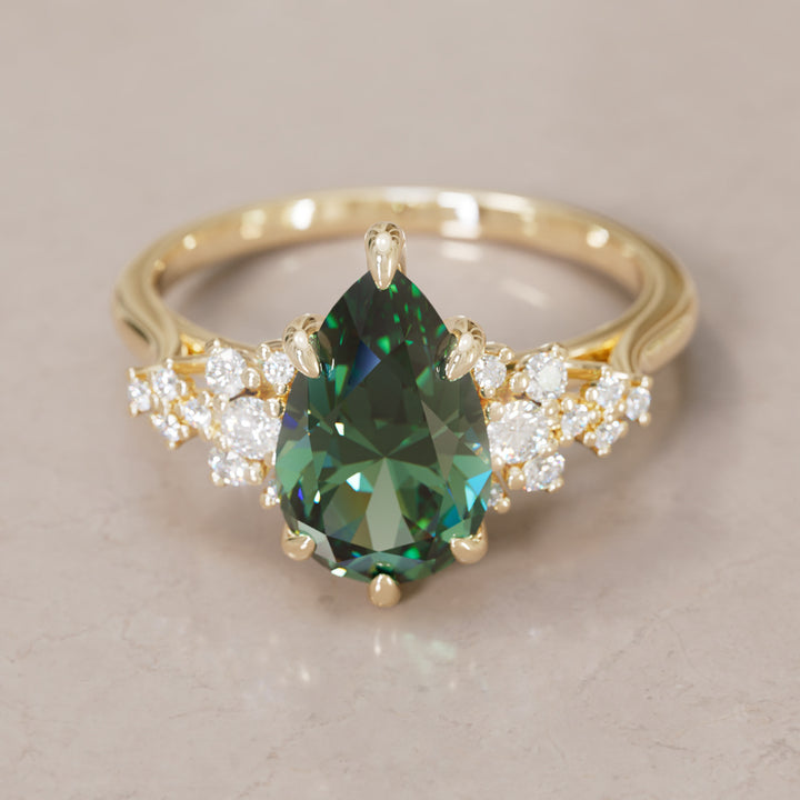 Unique Vintage Engagement Ring with Pear Cut Green Sapphire By Valley Rose