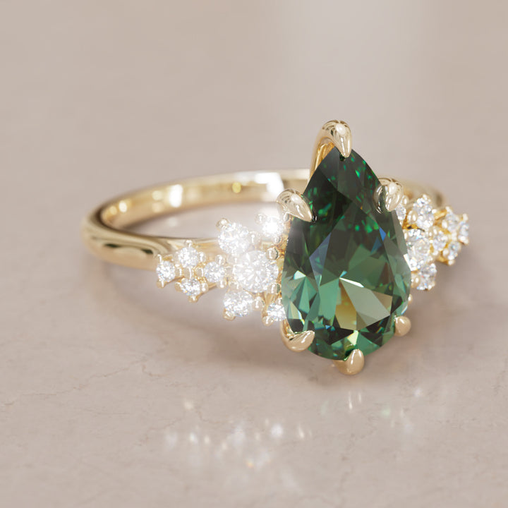 Unique Vintage Engagement Ring with Pear Cut Green Sapphire By Valley Rose