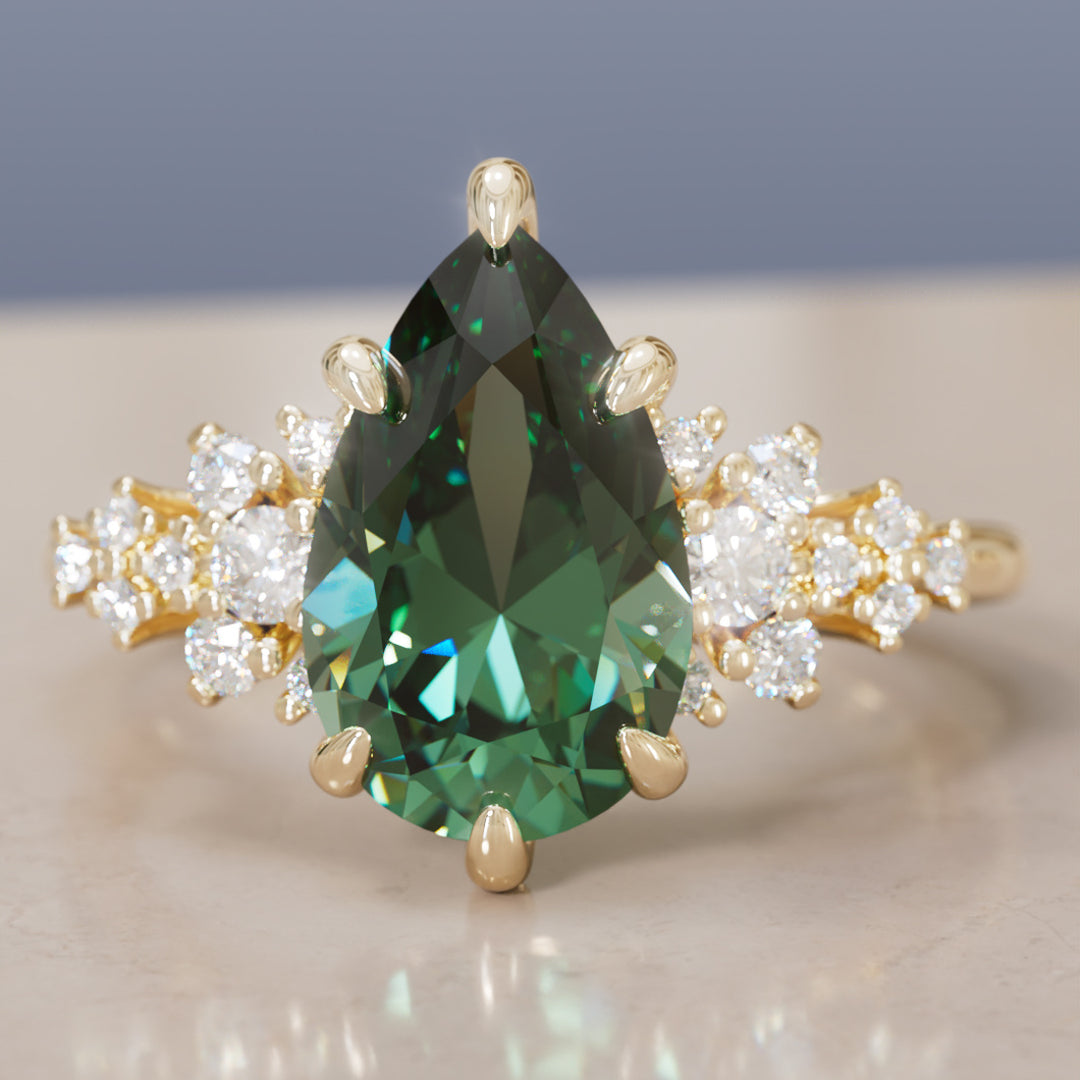 Unique Vintage Engagement Ring with Pear Cut Green Sapphire By Valley Rose