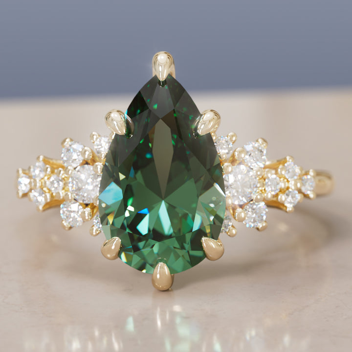 Unique Vintage Engagement Ring with Pear Cut Green Sapphire By Valley Rose