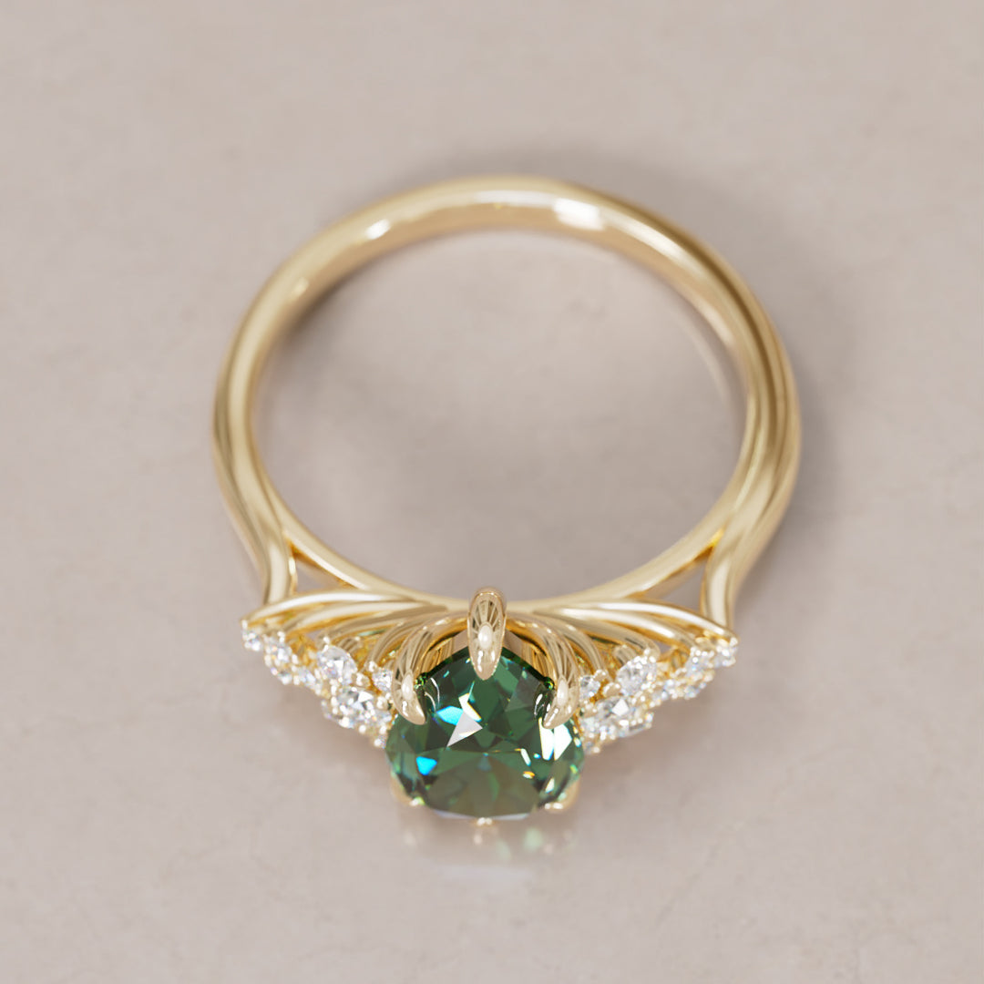 Unique Vintage Engagement Ring with Pear Cut Green Sapphire By Valley Rose