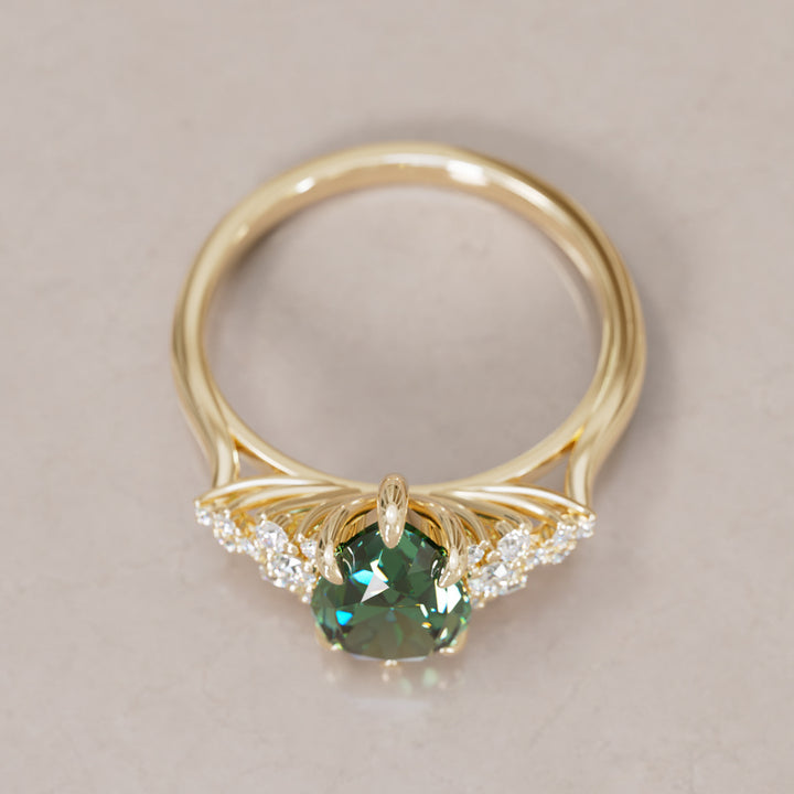 Unique Vintage Engagement Ring with Pear Cut Green Sapphire By Valley Rose