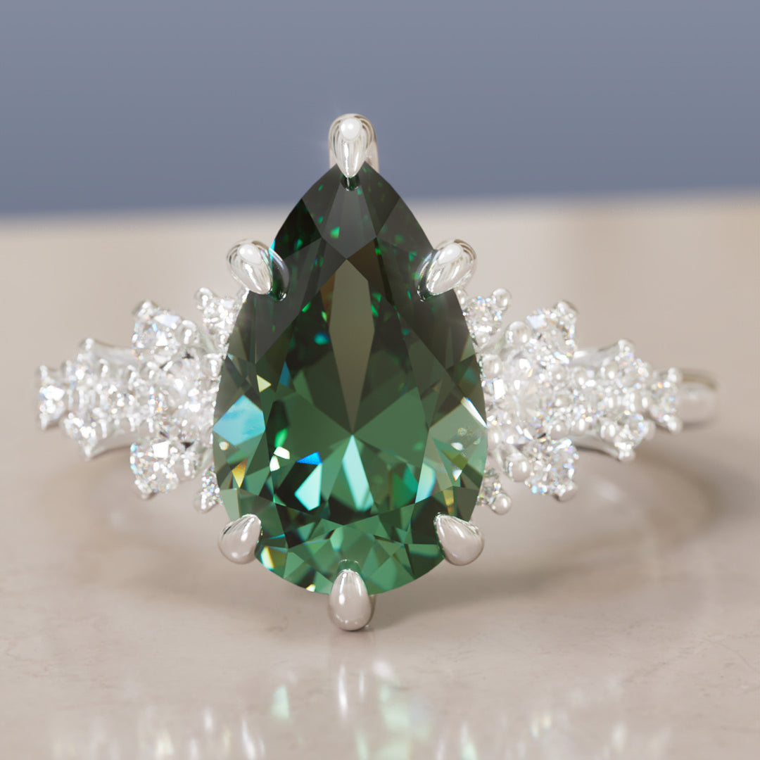 Unique Vintage Engagement Ring with Pear Cut Green Sapphire By Valley Rose