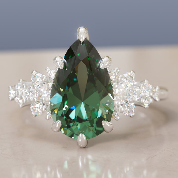 Unique Vintage Engagement Ring with Pear Cut Green Sapphire By Valley Rose