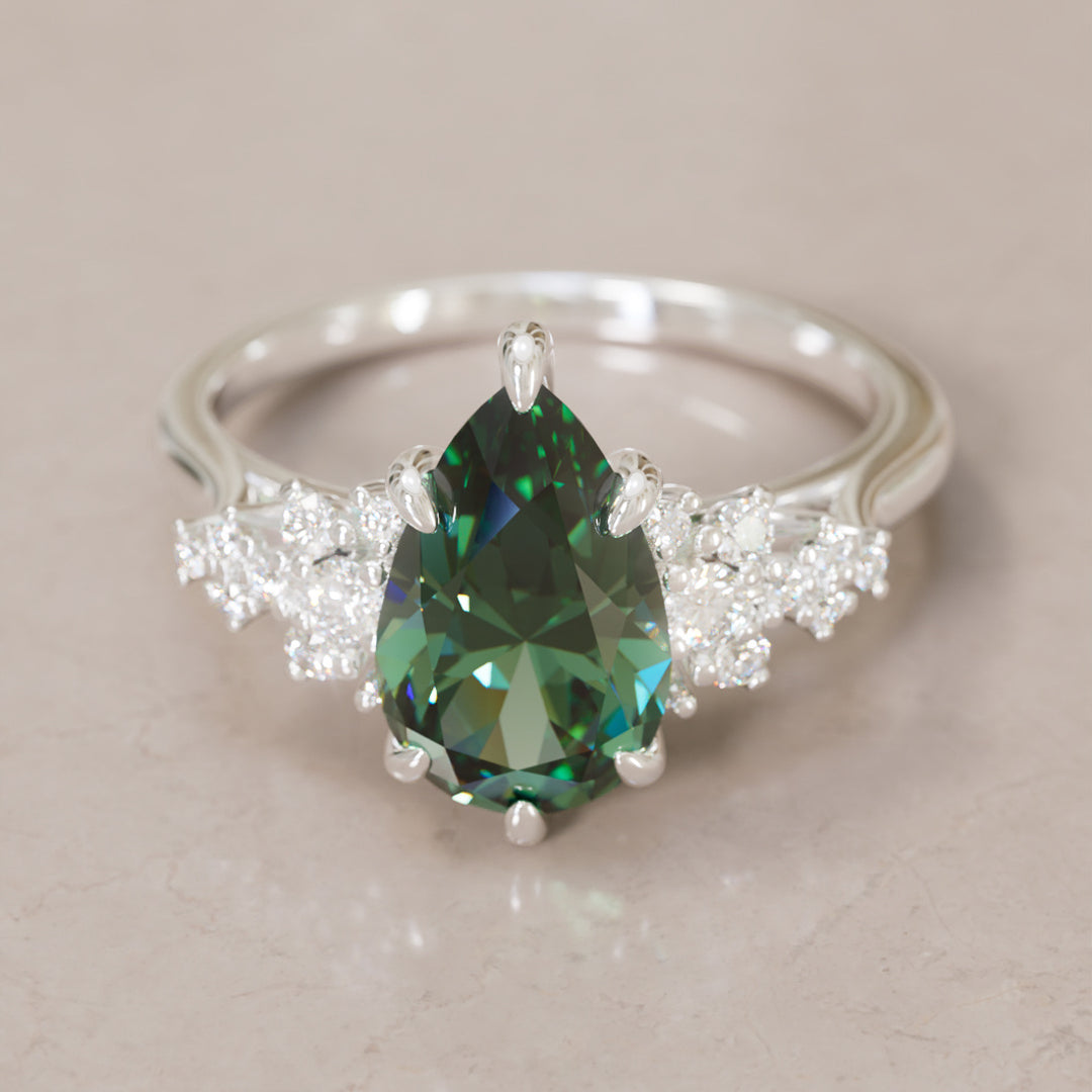 Unique Vintage Engagement Ring with Pear Cut Green Sapphire By Valley Rose