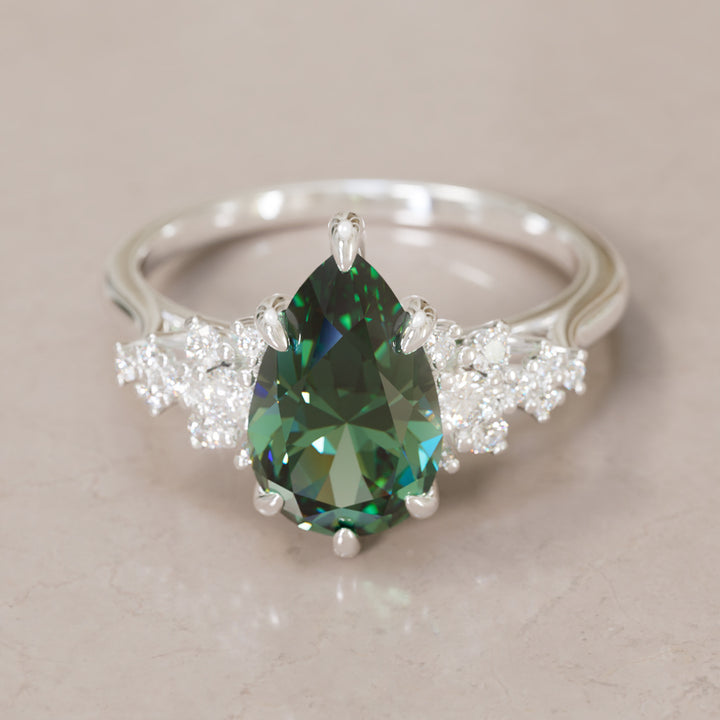 Unique Vintage Engagement Ring with Pear Cut Green Sapphire By Valley Rose