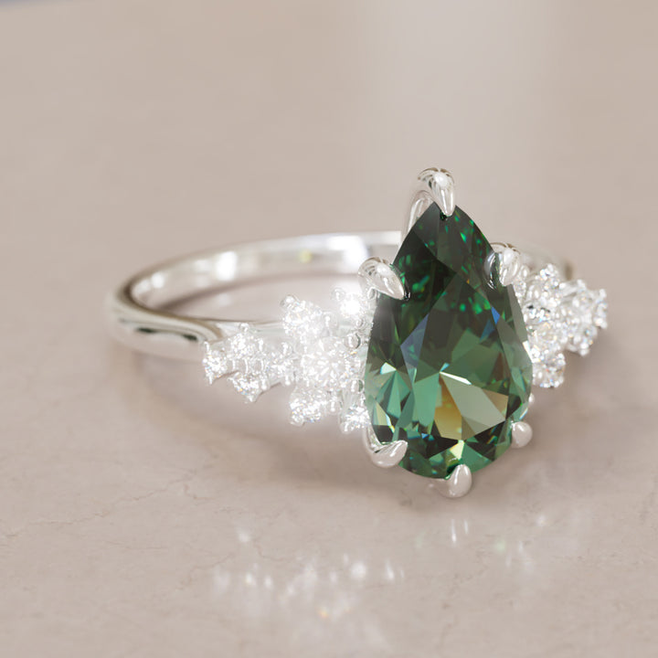 Unique Vintage Engagement Ring with Pear Cut Green Sapphire By Valley Rose