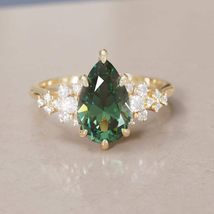 Unique Vintage Engagement Ring with Pear Cut Green Sapphire By Valley Rose