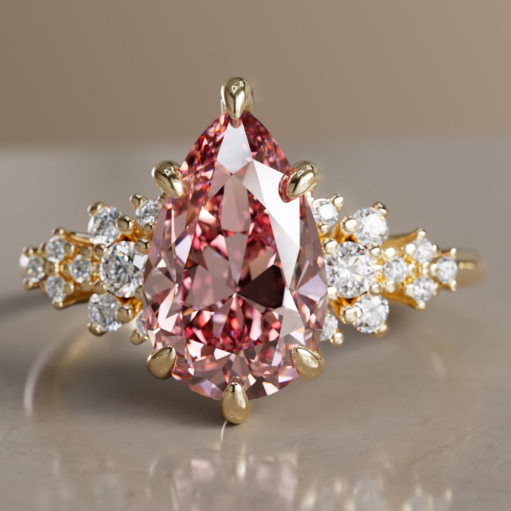 Unique Vintage Engagement Ring with Pear Cut Pink Diamond By Valley Rose