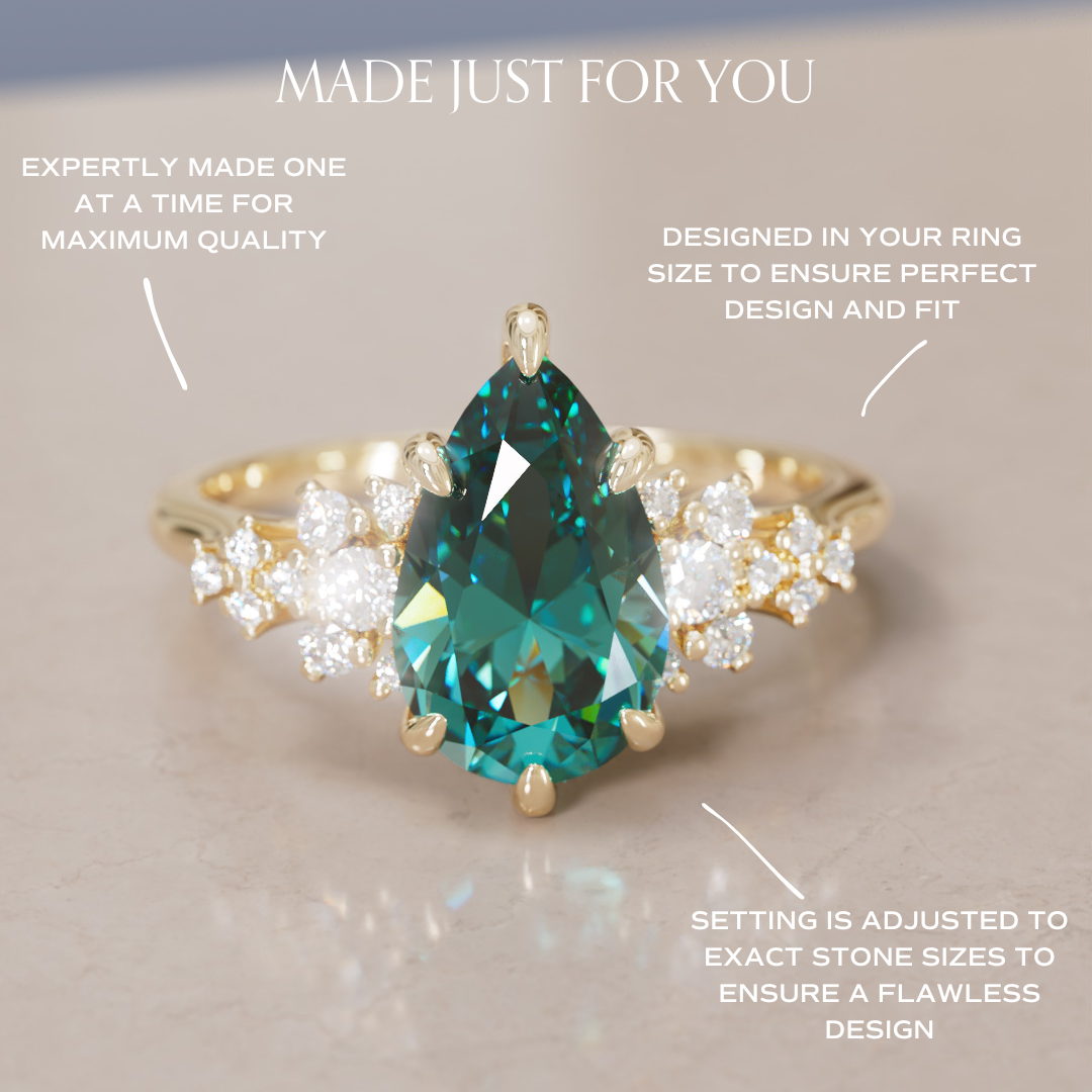 Unique Vintage Engagement Ring with Pear Cut Teal Sapphire By Valley Rose
