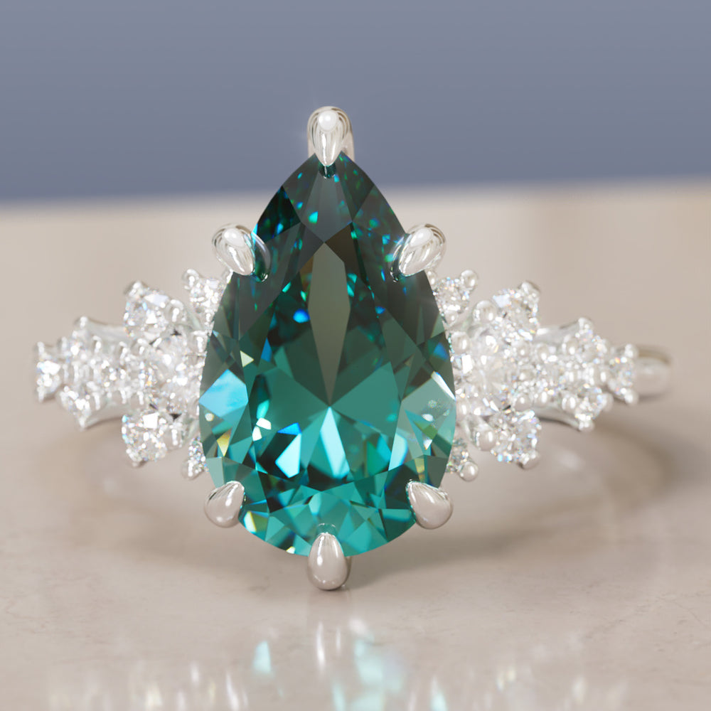 Unique Vintage Engagement Ring with Pear Cut Teal Sapphire By Valley Rose