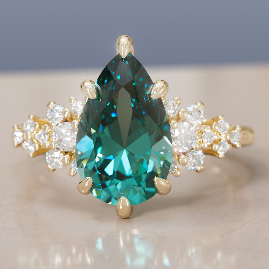 Unique Vintage Engagement Ring with Pear Cut Teal Sapphire By Valley Rose