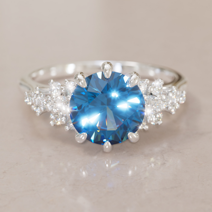 Unique Vintage Engagement Ring with Round Cut Blue Sapphire By Valley Rose