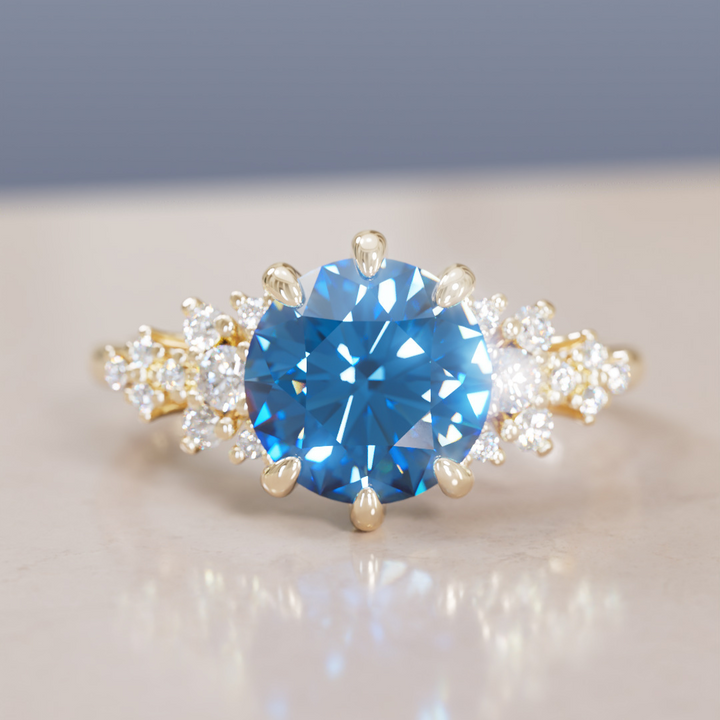 Unique Vintage Engagement Ring with Round Cut Blue Sapphire By Valley Rose
