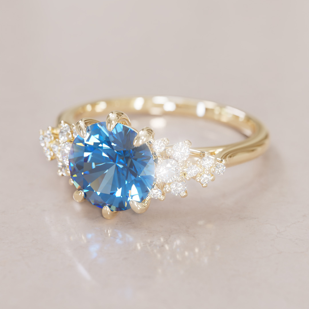 Unique Vintage Engagement Ring with Round Cut Blue Sapphire By Valley Rose