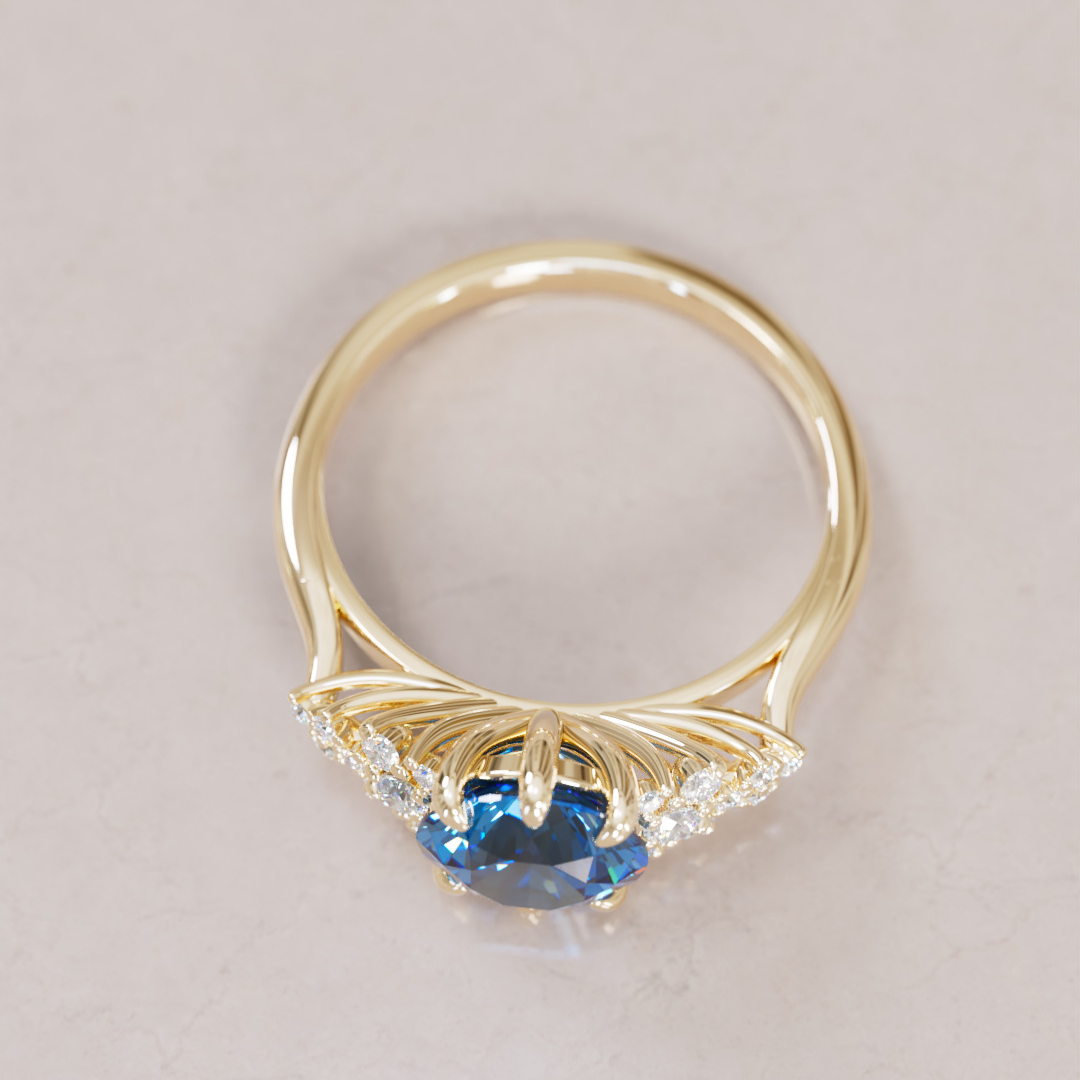 Unique Vintage Engagement Ring with Round Cut Blue Sapphire By Valley Rose