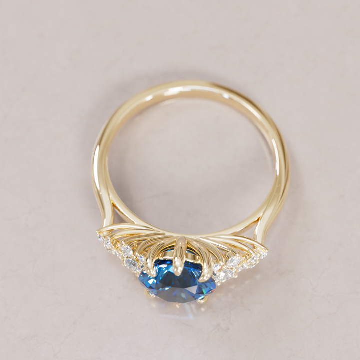 Unique Vintage Engagement Ring with Round Cut Blue Sapphire By Valley Rose