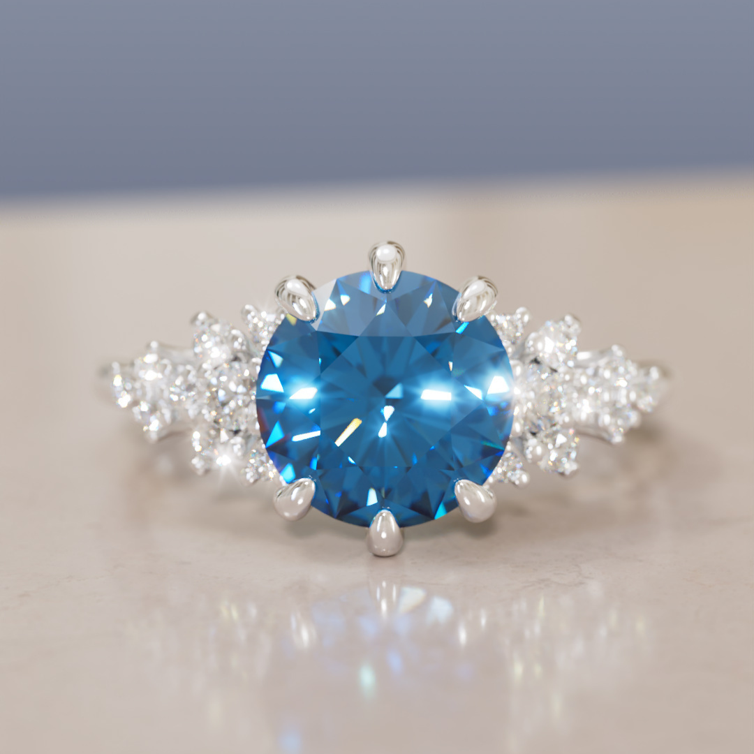 Unique Vintage Engagement Ring with Round Cut Blue Sapphire By Valley Rose