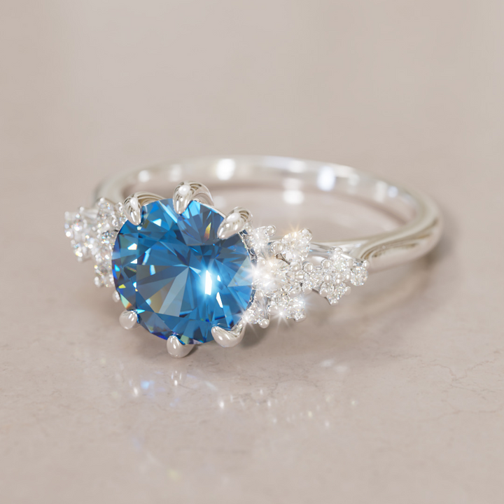 Unique Vintage Engagement Ring with Round Cut Blue Sapphire By Valley Rose