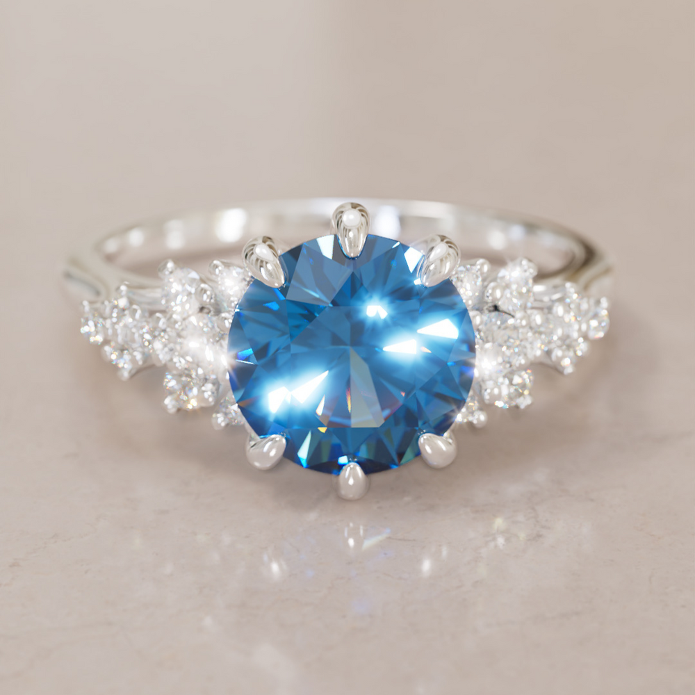 Unique Vintage Engagement Ring with Round Cut Blue Sapphire By Valley Rose