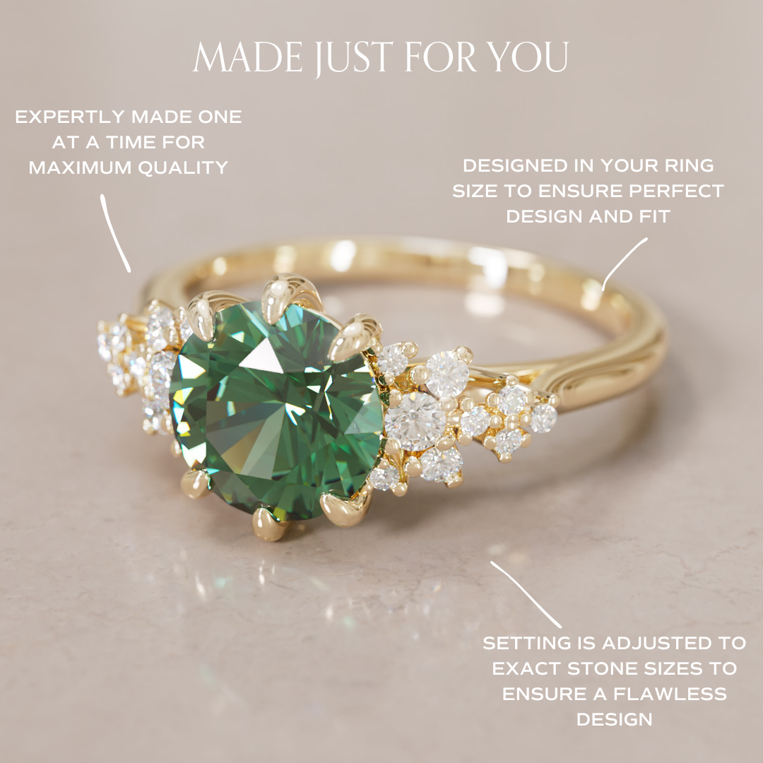 Unique Vintage Engagement Ring with Round Cut Green Sapphire By Valley Rose
