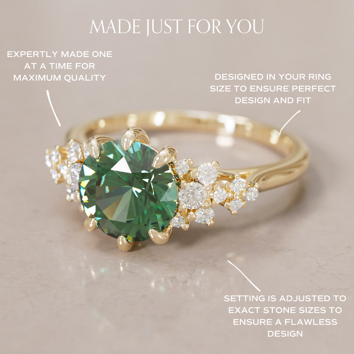 Unique Vintage Engagement Ring with Round Cut Green Sapphire By Valley Rose