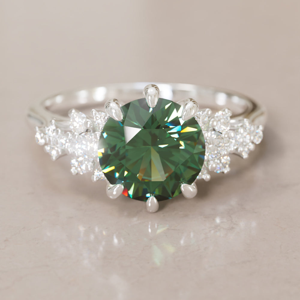 Unique Vintage Engagement Ring with Round Cut Green Sapphire By Valley Rose