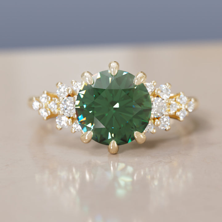Unique Vintage Engagement Ring with Round Cut Green Sapphire By Valley Rose