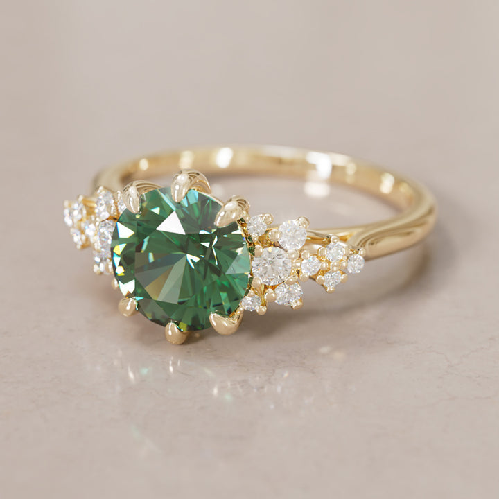 Unique Vintage Engagement Ring with Round Cut Green Sapphire By Valley Rose