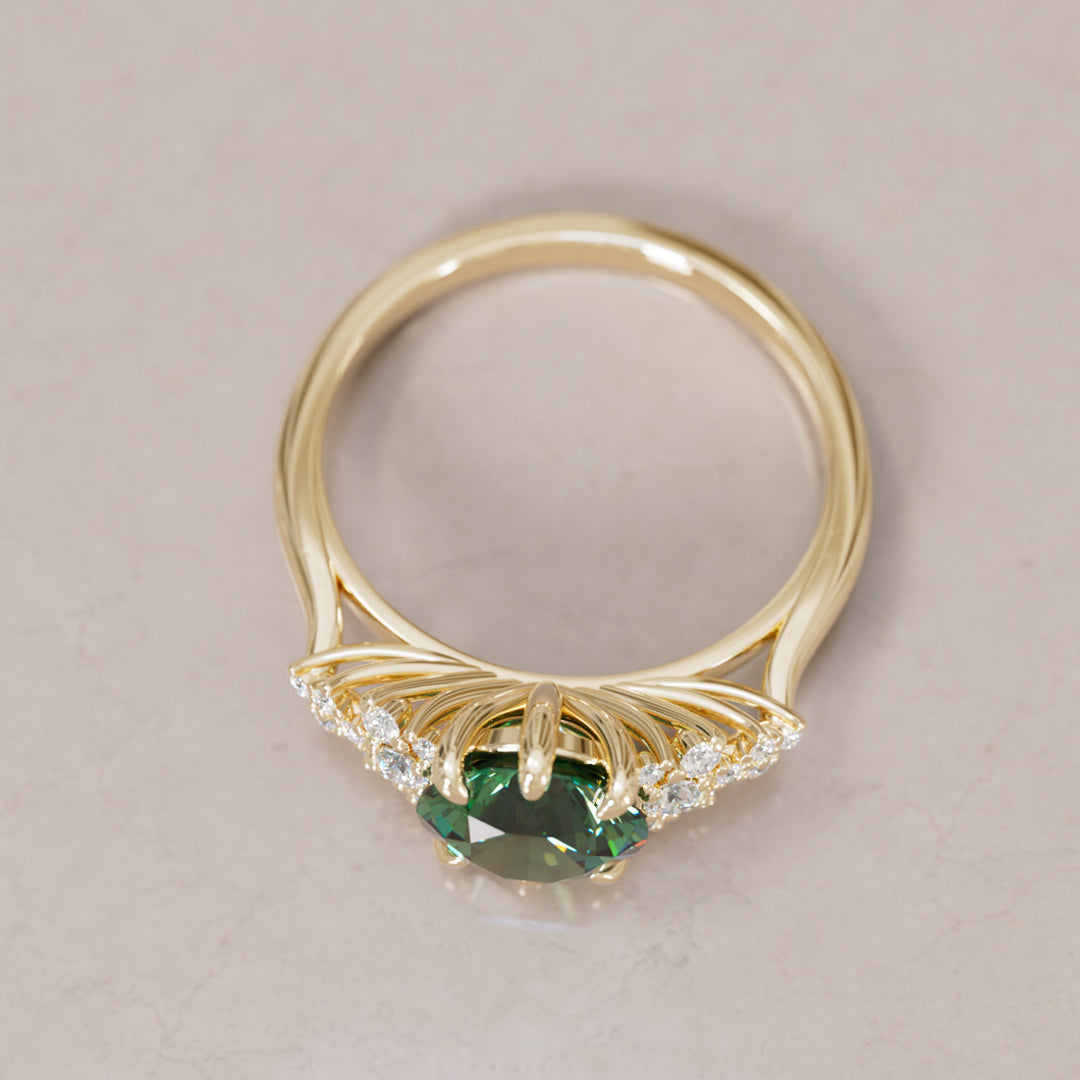 Unique Vintage Engagement Ring with Round Cut Green Sapphire By Valley Rose