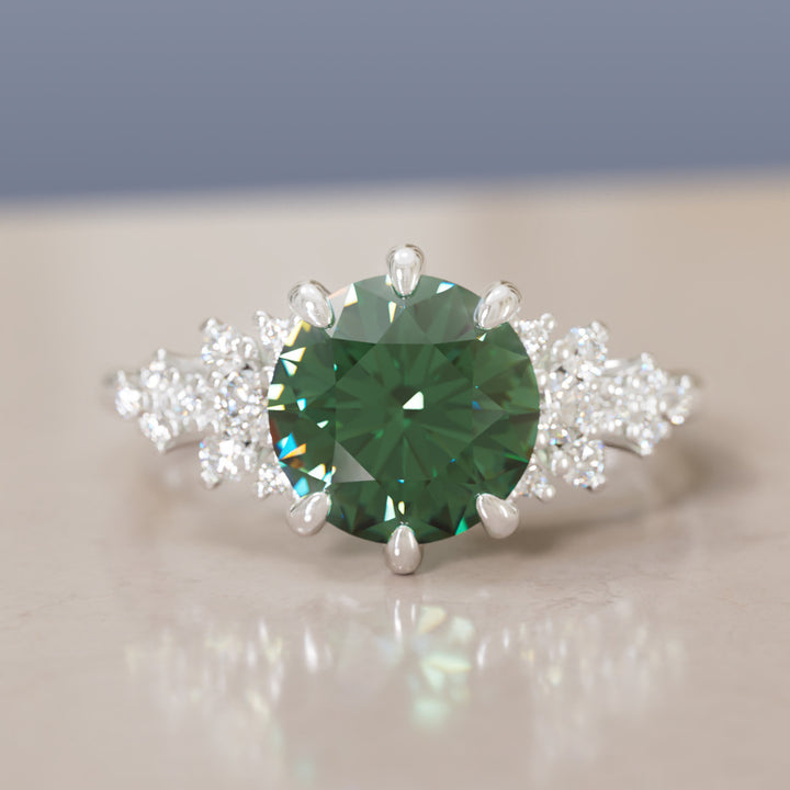 Unique Vintage Engagement Ring with Round Cut Green Sapphire By Valley Rose