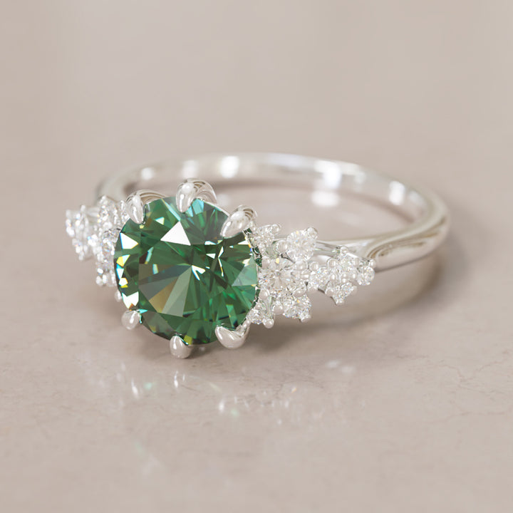 Unique Vintage Engagement Ring with Round Cut Green Sapphire By Valley Rose