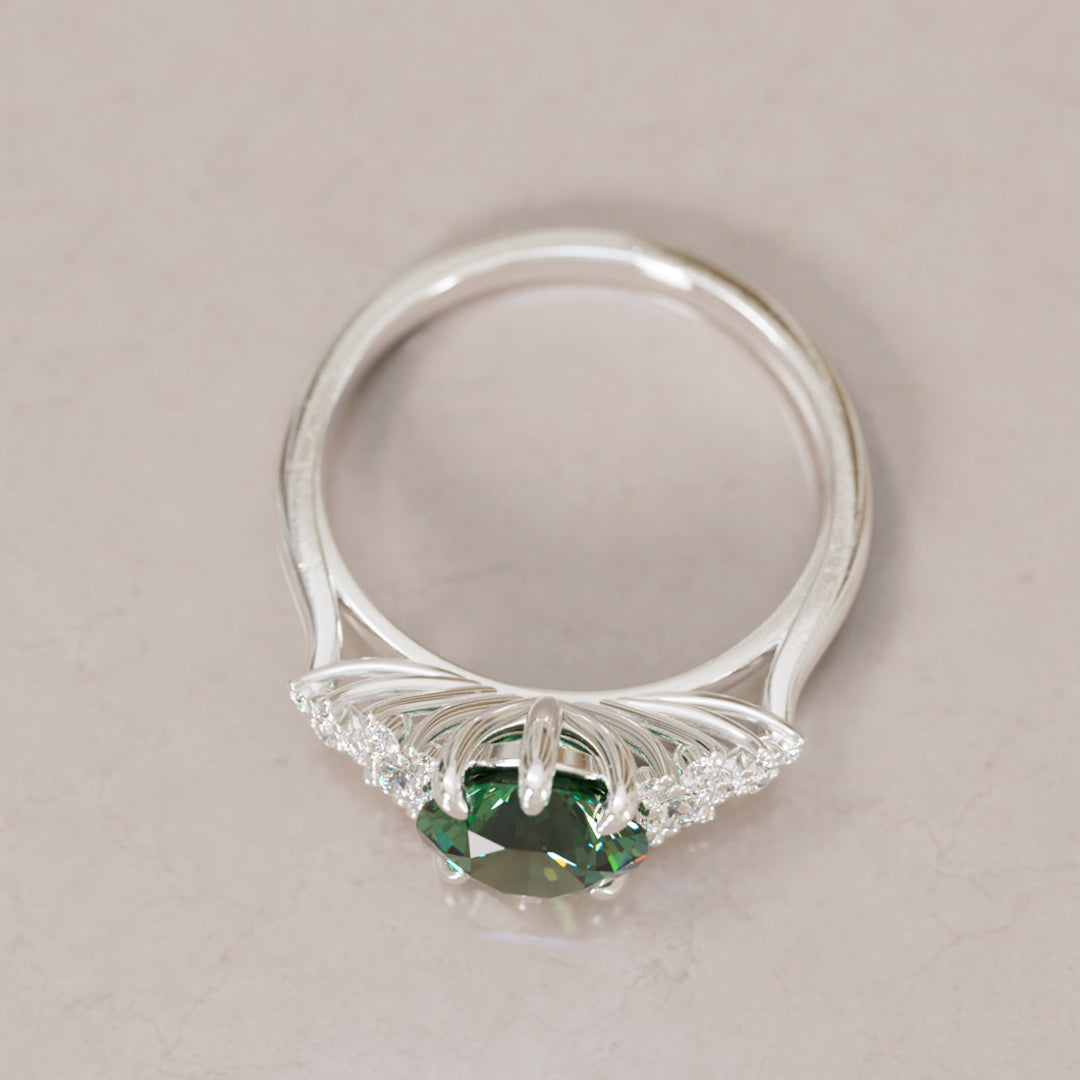 Unique Vintage Engagement Ring with Round Cut Green Sapphire By Valley Rose