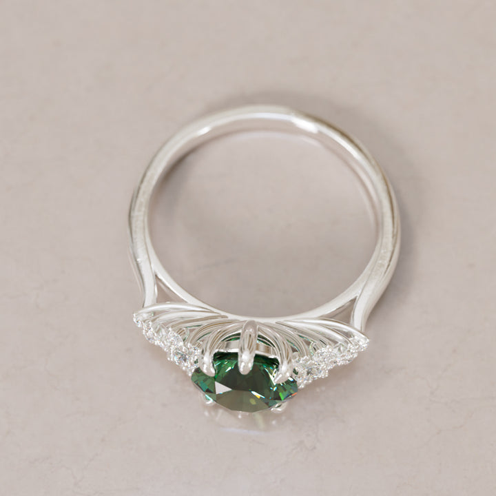 Unique Vintage Engagement Ring with Round Cut Green Sapphire By Valley Rose