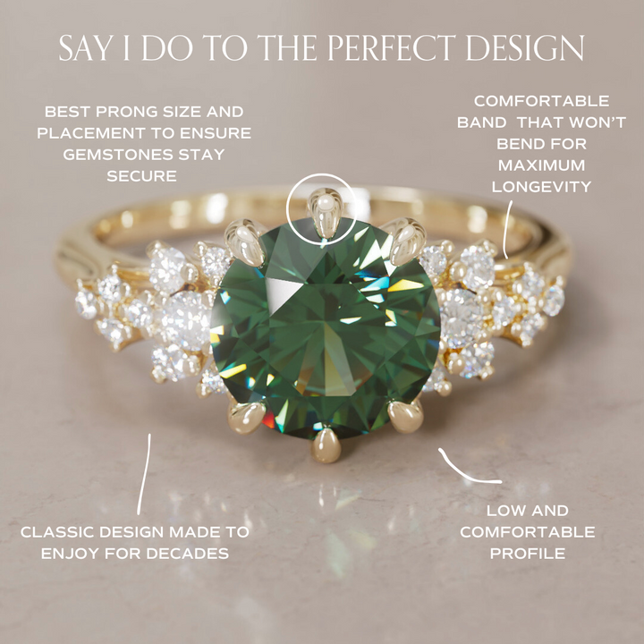 Unique Vintage Engagement Ring with Round Cut Green Sapphire By Valley Rose