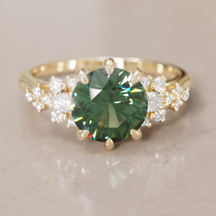 Unique Vintage Engagement Ring with Round Cut Green Sapphire By Valley Rose