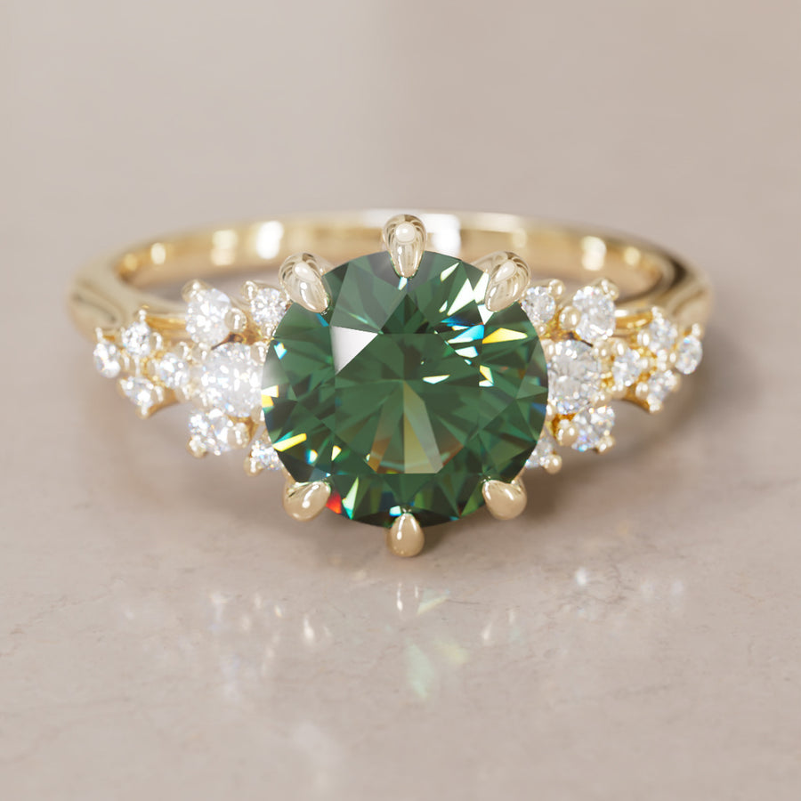Unique Vintage Engagement Ring with Round Cut Green Sapphire By Valley Rose