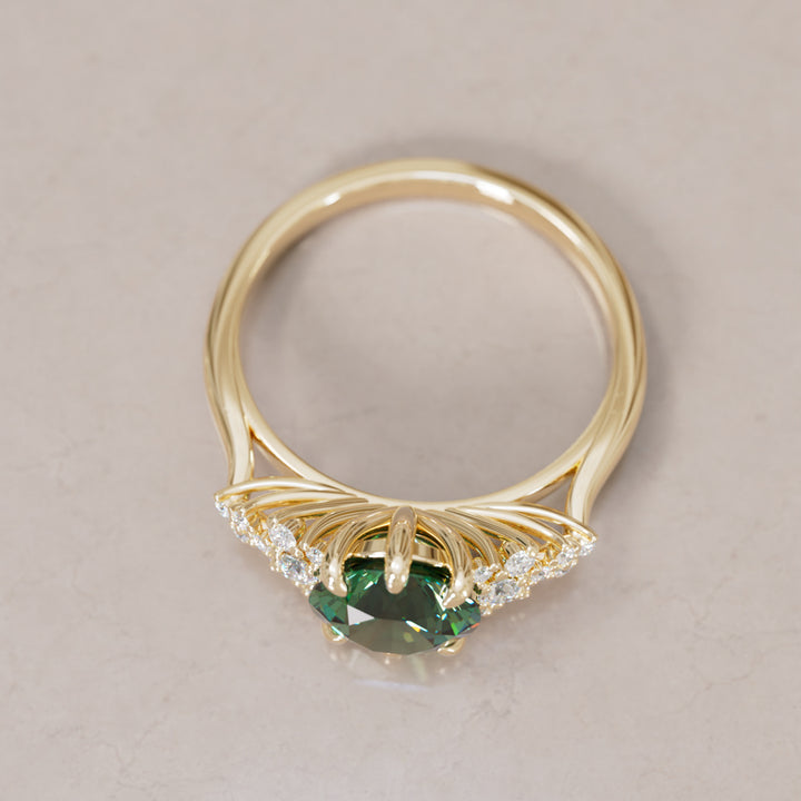 Unique Vintage Engagement Ring with Round Cut Green Sapphire By Valley Rose